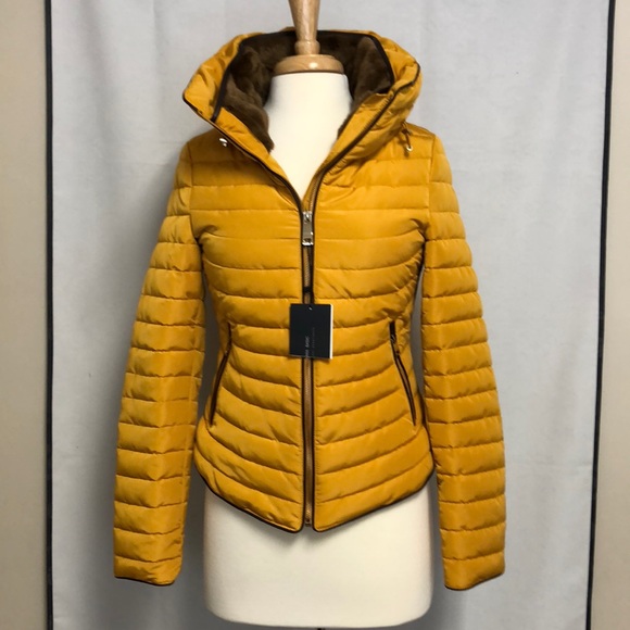 mustard padded jacket zara